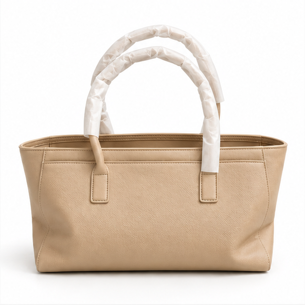 Beige Textured Everyday Carry Tote Handbag