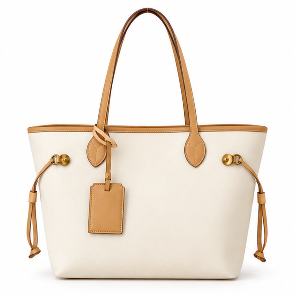 Elegant Cream Tan Trim Tote Bag