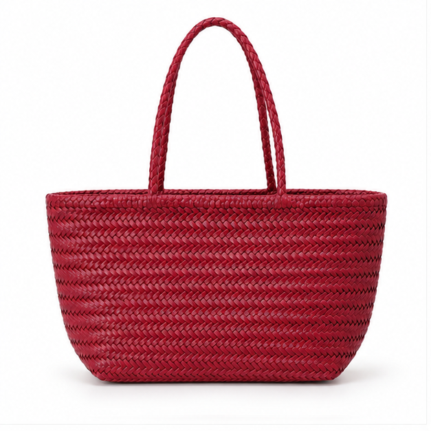 Burgundy Woven Everyday Structured Tote Bag