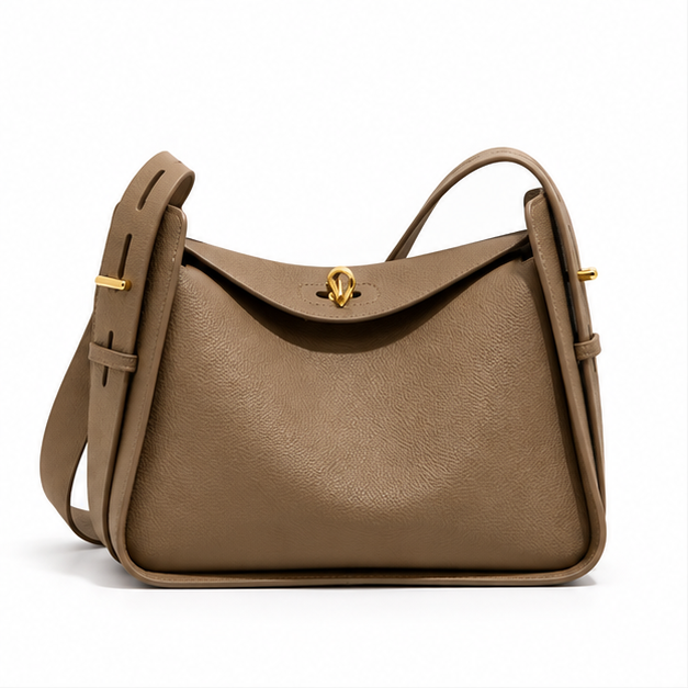 Elephant Grey Pebbled Leather Shoulder Bag