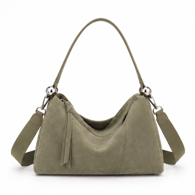 Green Suede Slouchy Shoulder Hobo Bag