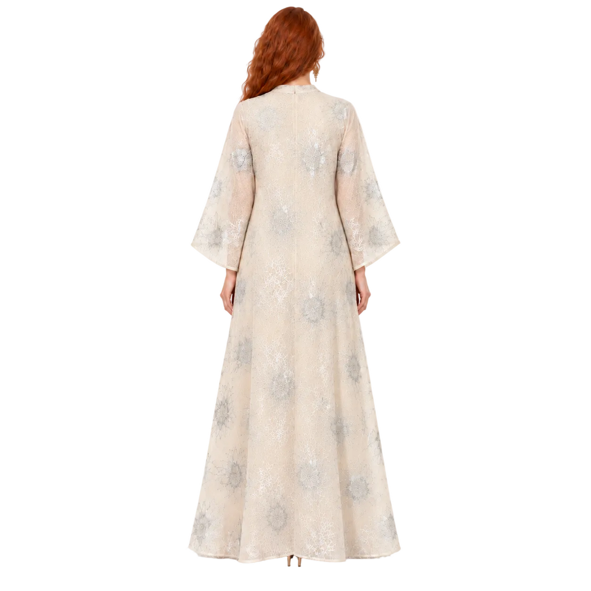 Elegant Apricot Floral Embroidered Kaftan Lebaran