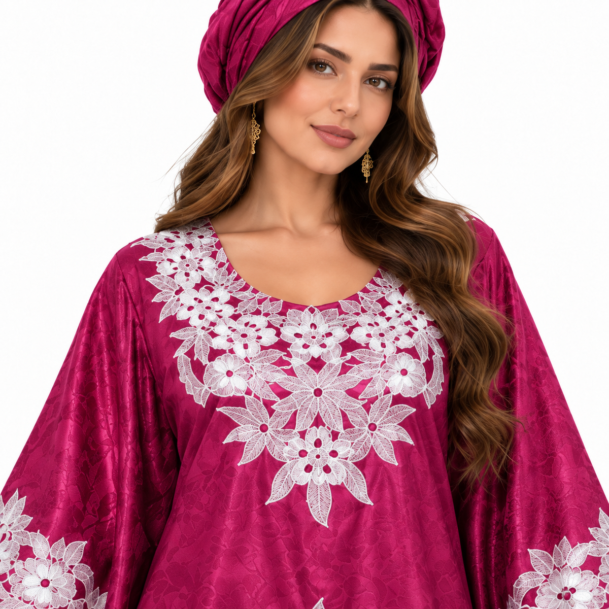 Mehroon Embroidered Satin Luxury Baju Kaftan