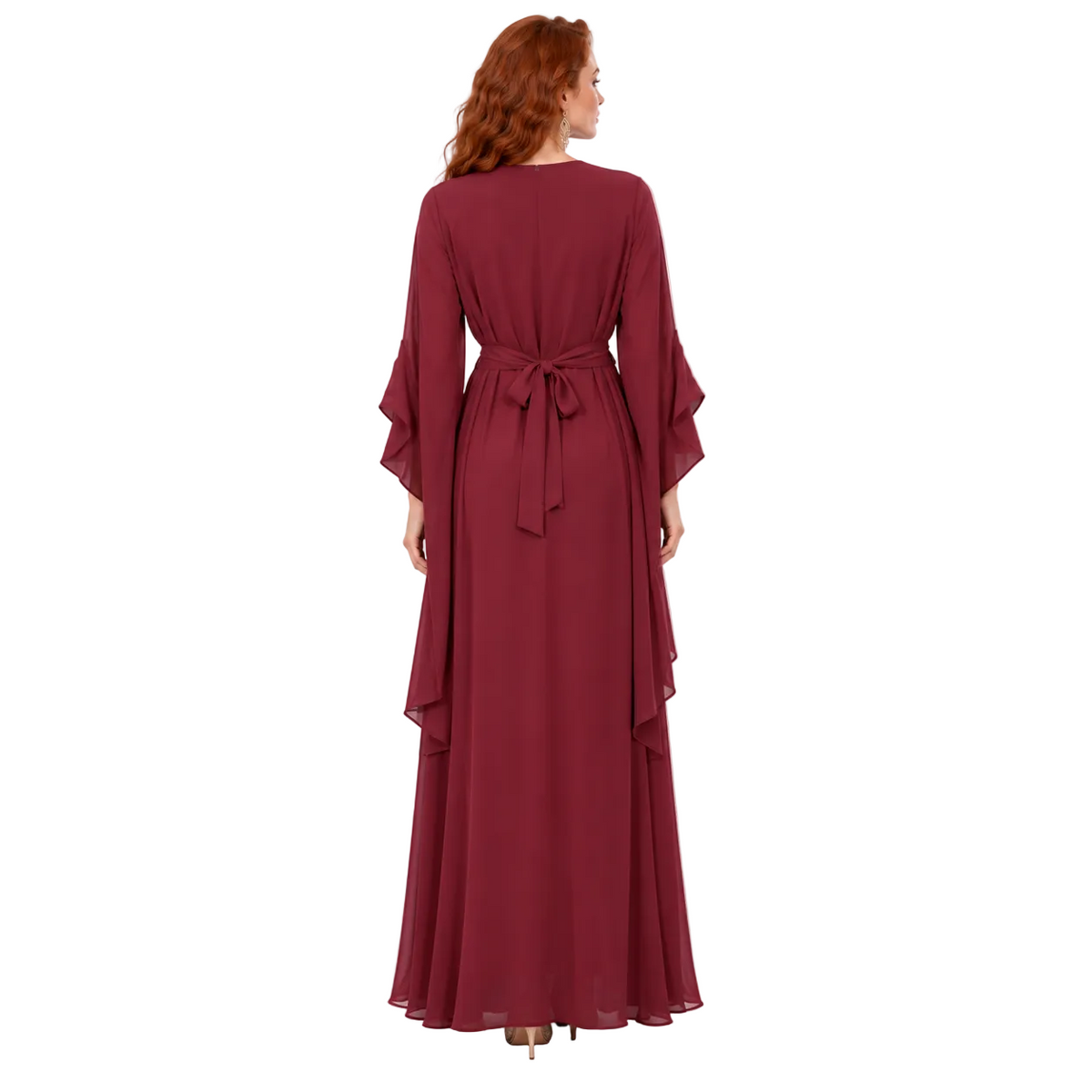 Elegant Burgundy Floral Embroidered Kaftan Lebaran