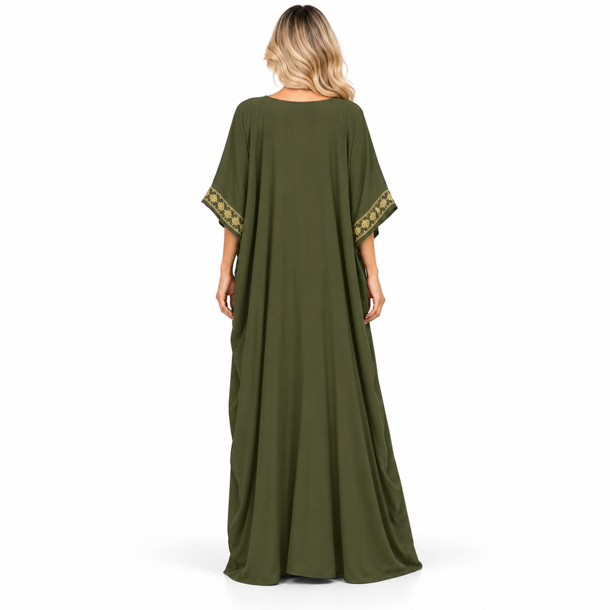 Modern Kaftan Olive Green Gold Embroidery
