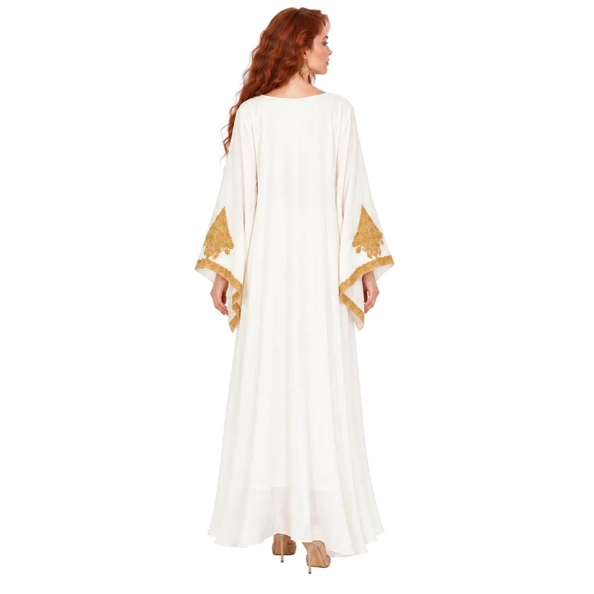 Off White Gold Embroidered Lebaran Kaftan