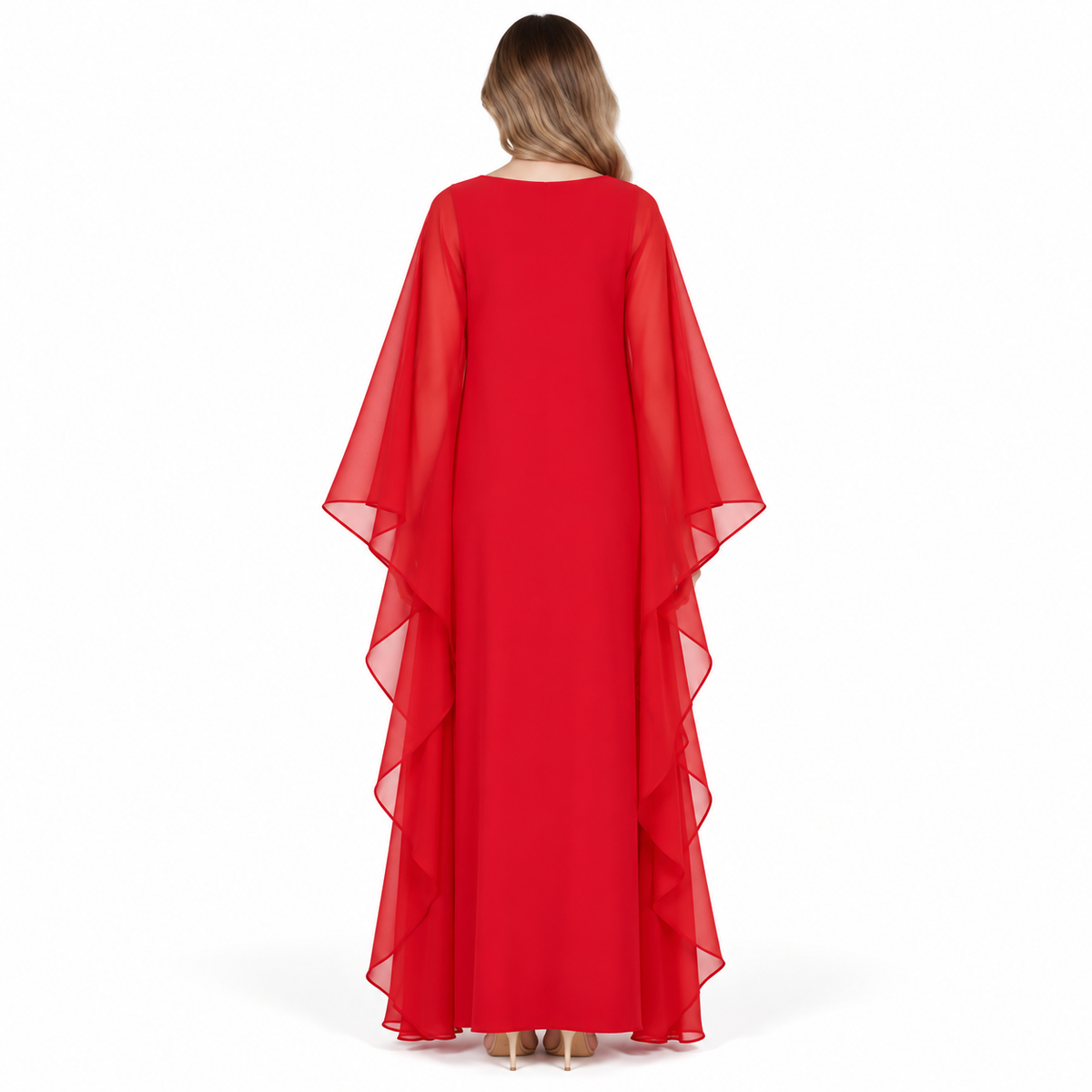Elegant Red Gold Embroidered Sequin Kaftan