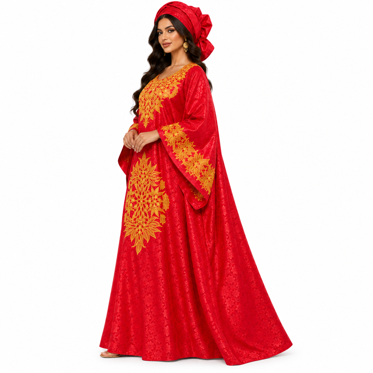 Red Gold Embroidered Luxury Baju Kaftan