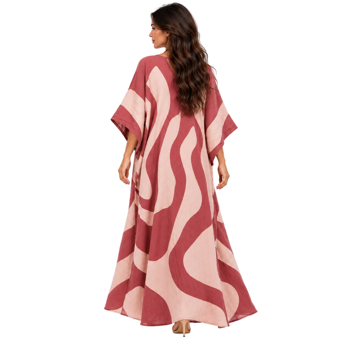 Elegant Rose Abstract Printed Linen Kaftan