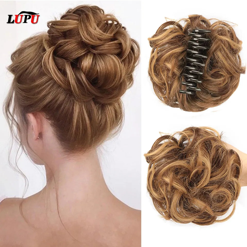Auburn Messy Bun Hair Piece Wavy