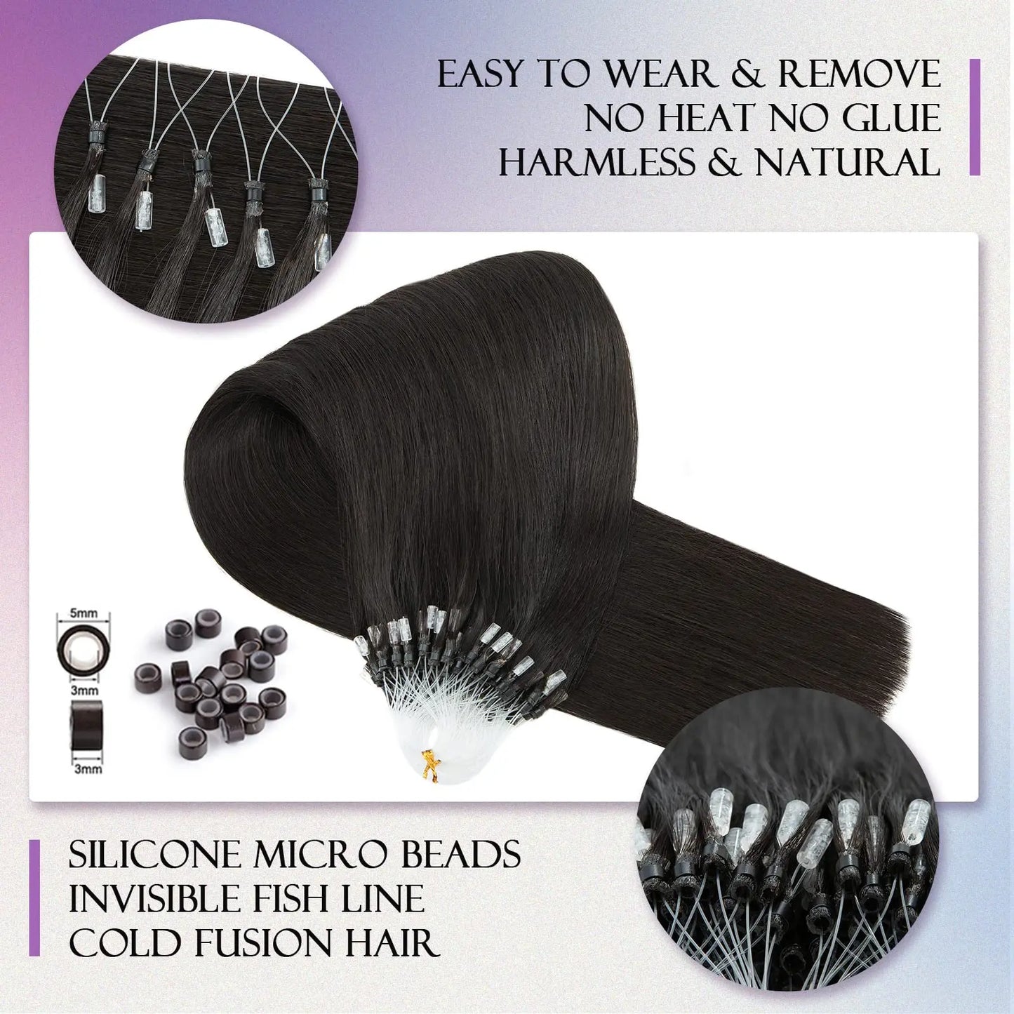 Straight Natural Black Real Micro Ring Hair Extensions