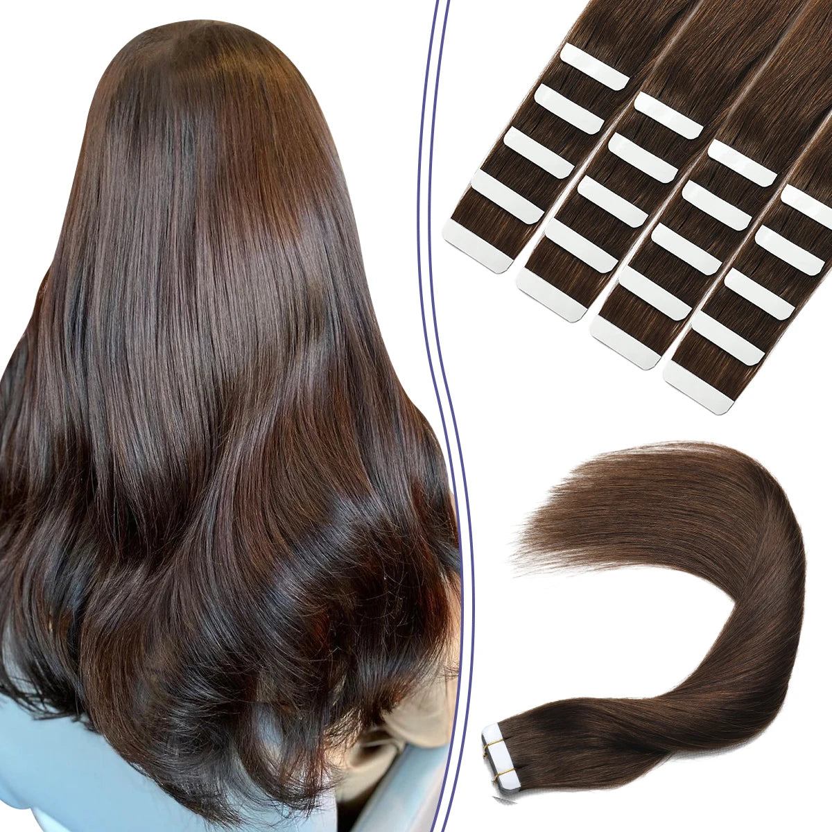 Brown Human Hair Tape in Hair Extensions