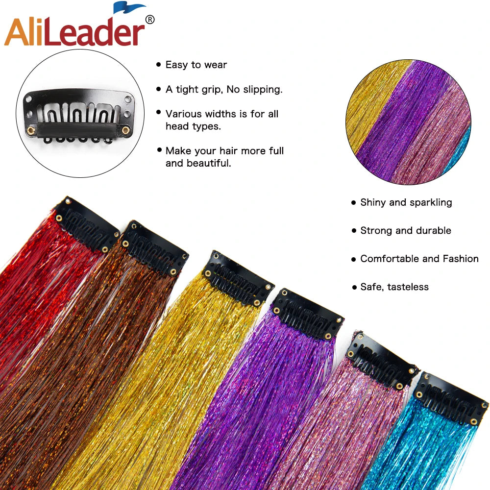 Clip In Hair Tinsel Rainbow Hair Extension