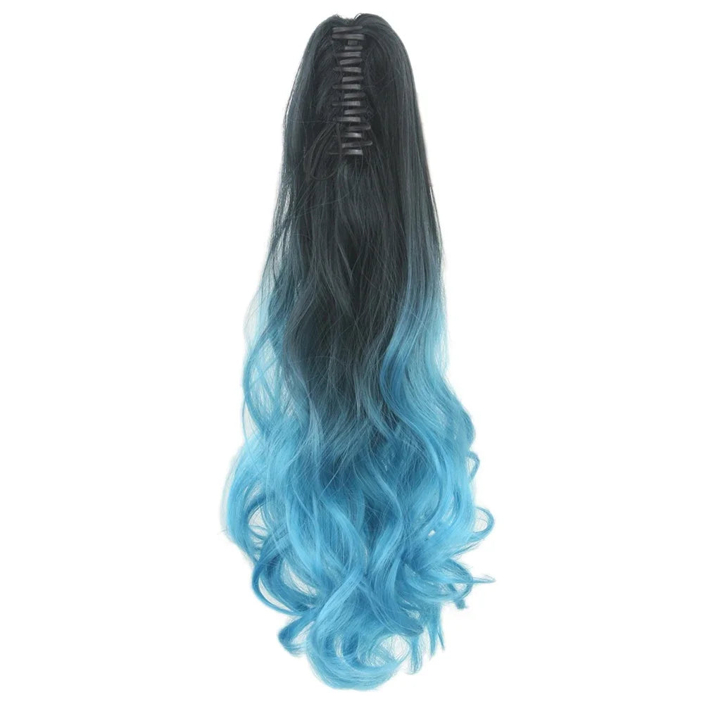 Wavy Black Blue Ombre Claw Ponytail