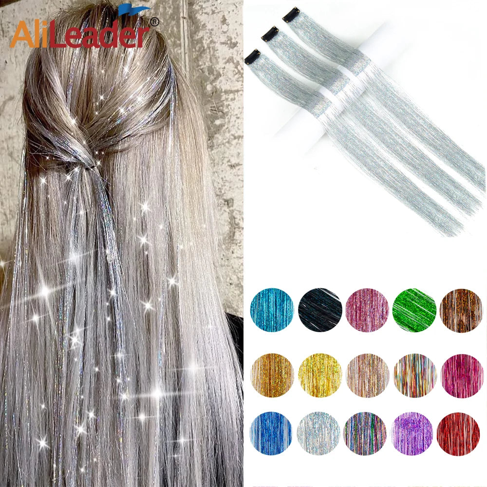 Clip In Hair Tinsel Rainbow Hair Extension