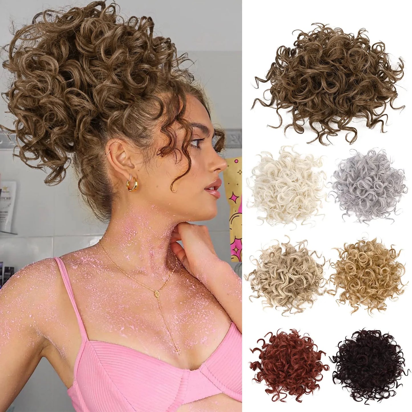 Brown Large Thick Updo Messy Curly Hair Bun