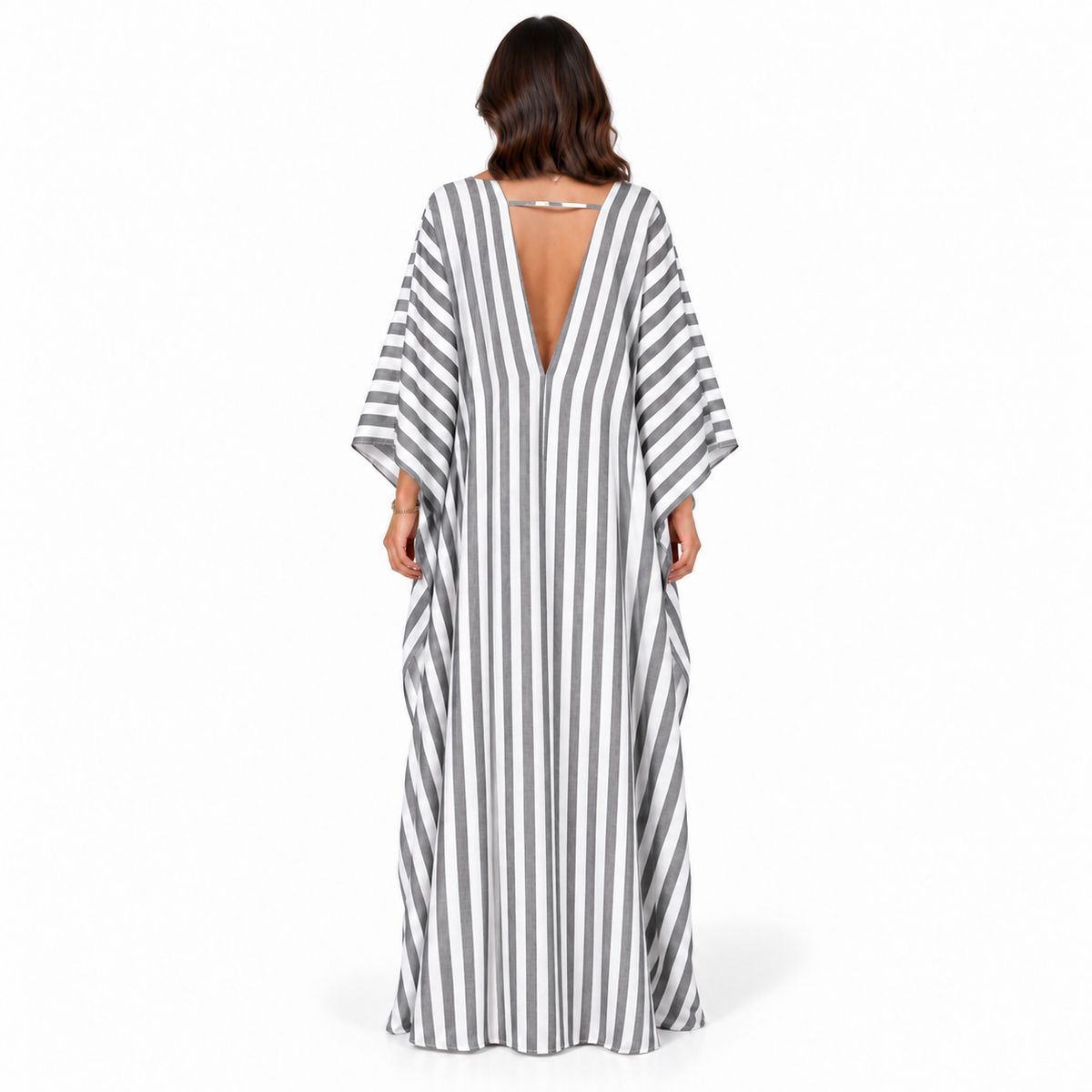 Grey White Striped Plus Size Kaftan