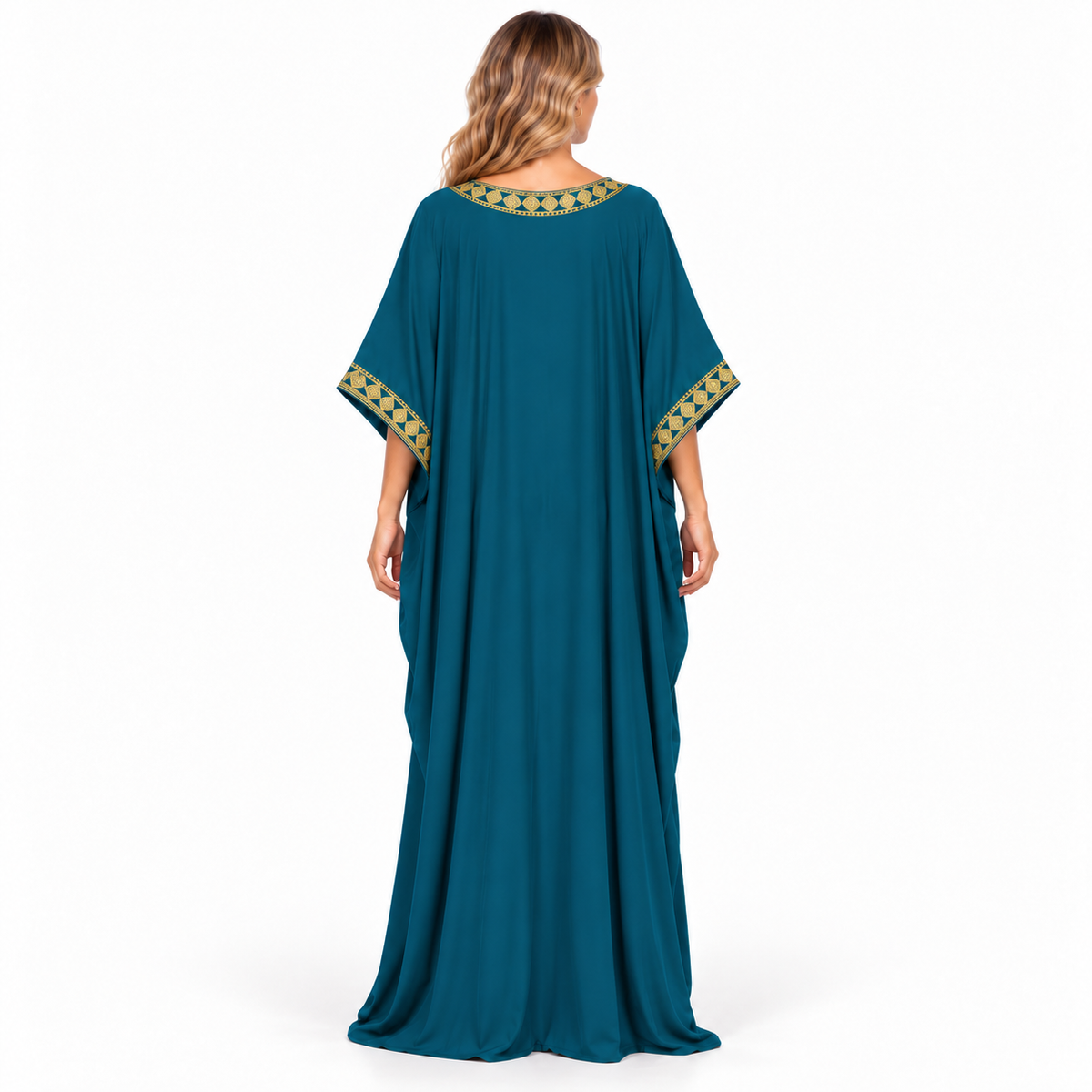 Elegant Teal Gold Embroidery Modern Kaftan