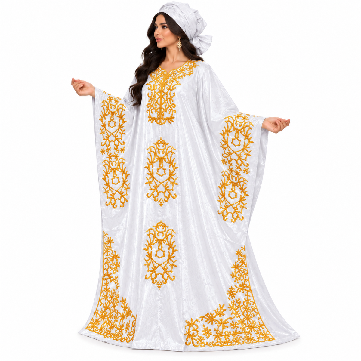 White Gold Embroidered Luxury Baju Kaftan