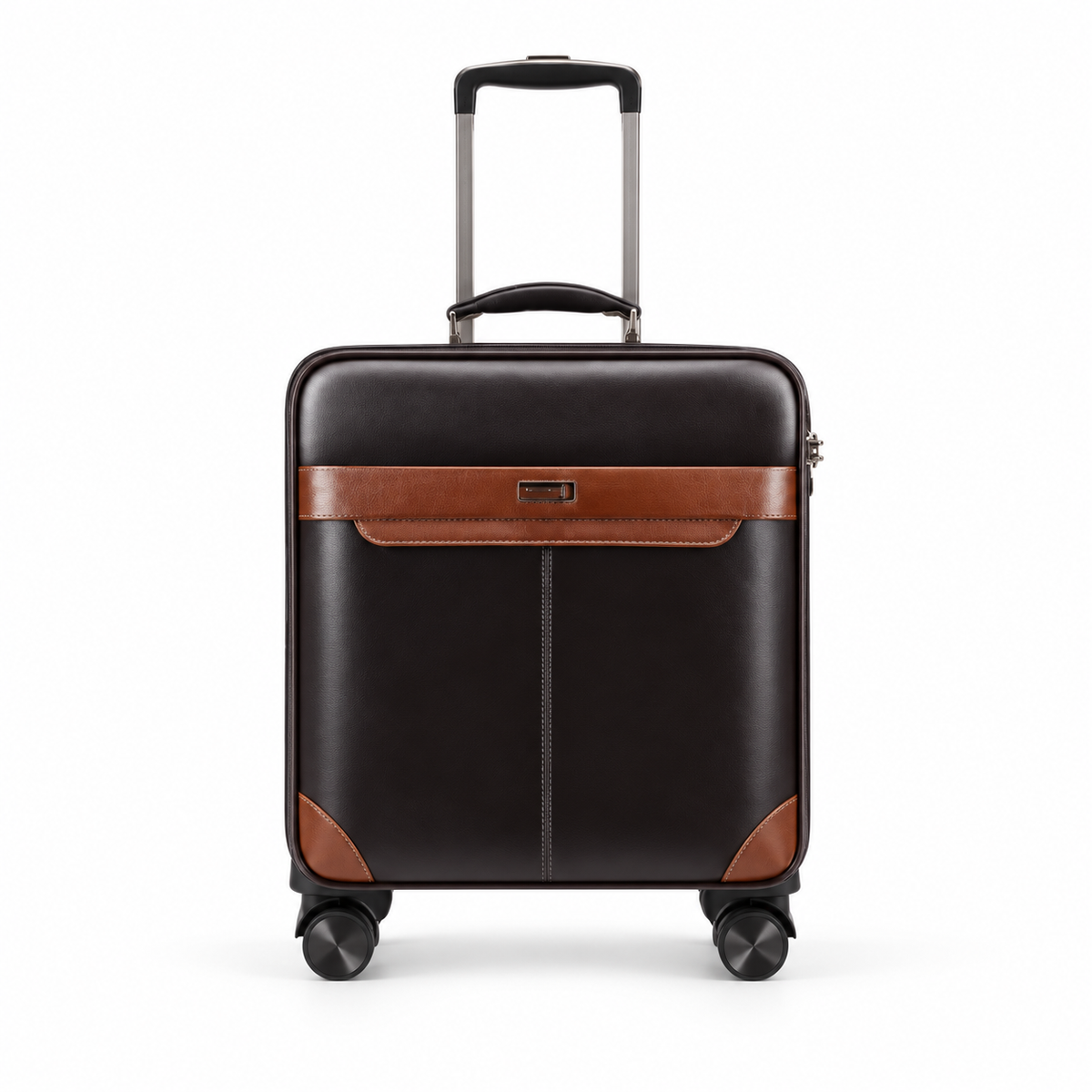 Brown Trim Leather Trolley Travel Suitcase