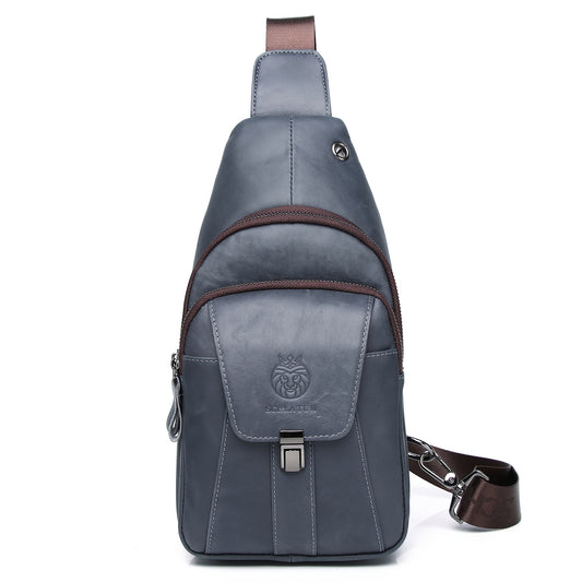 Genuine Leather Sling Chest Bag, Fashion Crossbody Shoulder Pack, Top Layer Cowhide, Casual Daypack with Zipper Closure