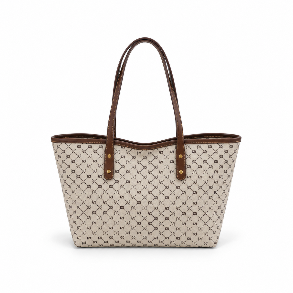 Khaki Monogram Brown Strap Tote Bag