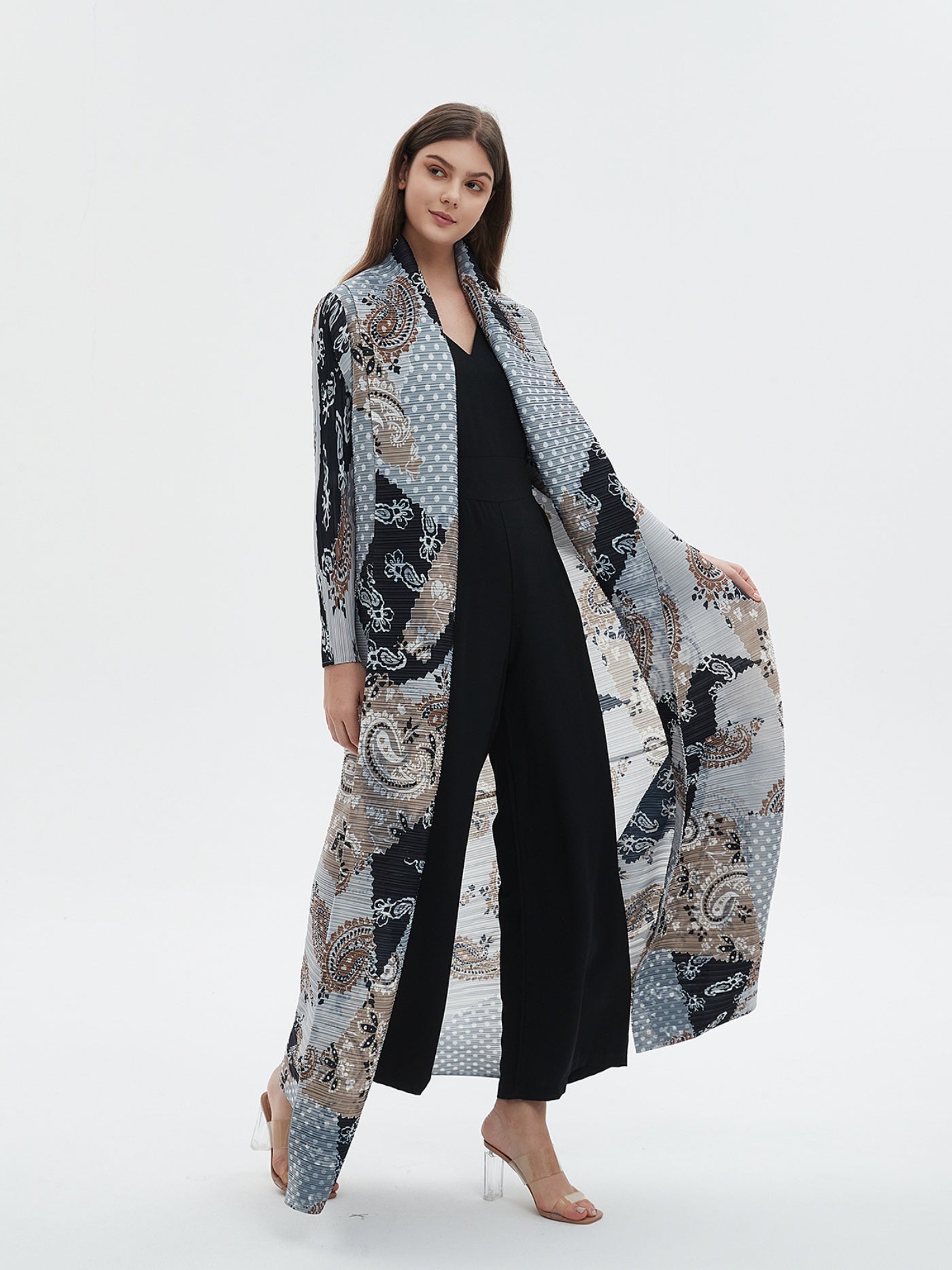Elegant Abaya Kaftan Dress for Women - Spring/Summer Collection, Adjustable Tie-Waist, Geometric Print, High-Elasticity, Wrinkle-Resistant Blend, Perfect for Eid al-Fitr and All Season