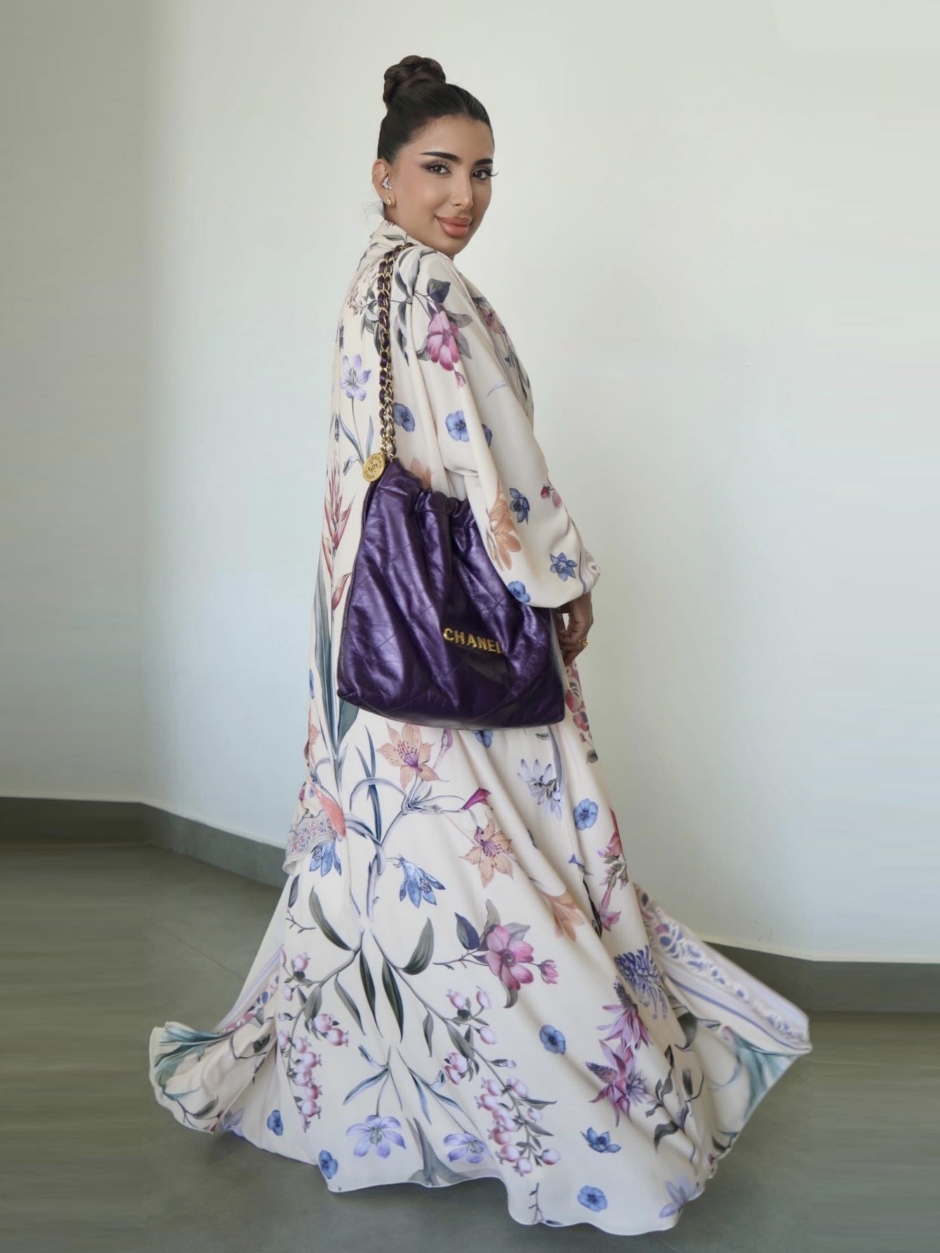 Elegant Open Abaya & Matching Headscarf Set - Floral Print, Long Sleeve, Loose Fit for Women - Ideal for Spring/Summer Outfits, Versatile Long Abaya|Floral Print Abaya|Traditional Abaya