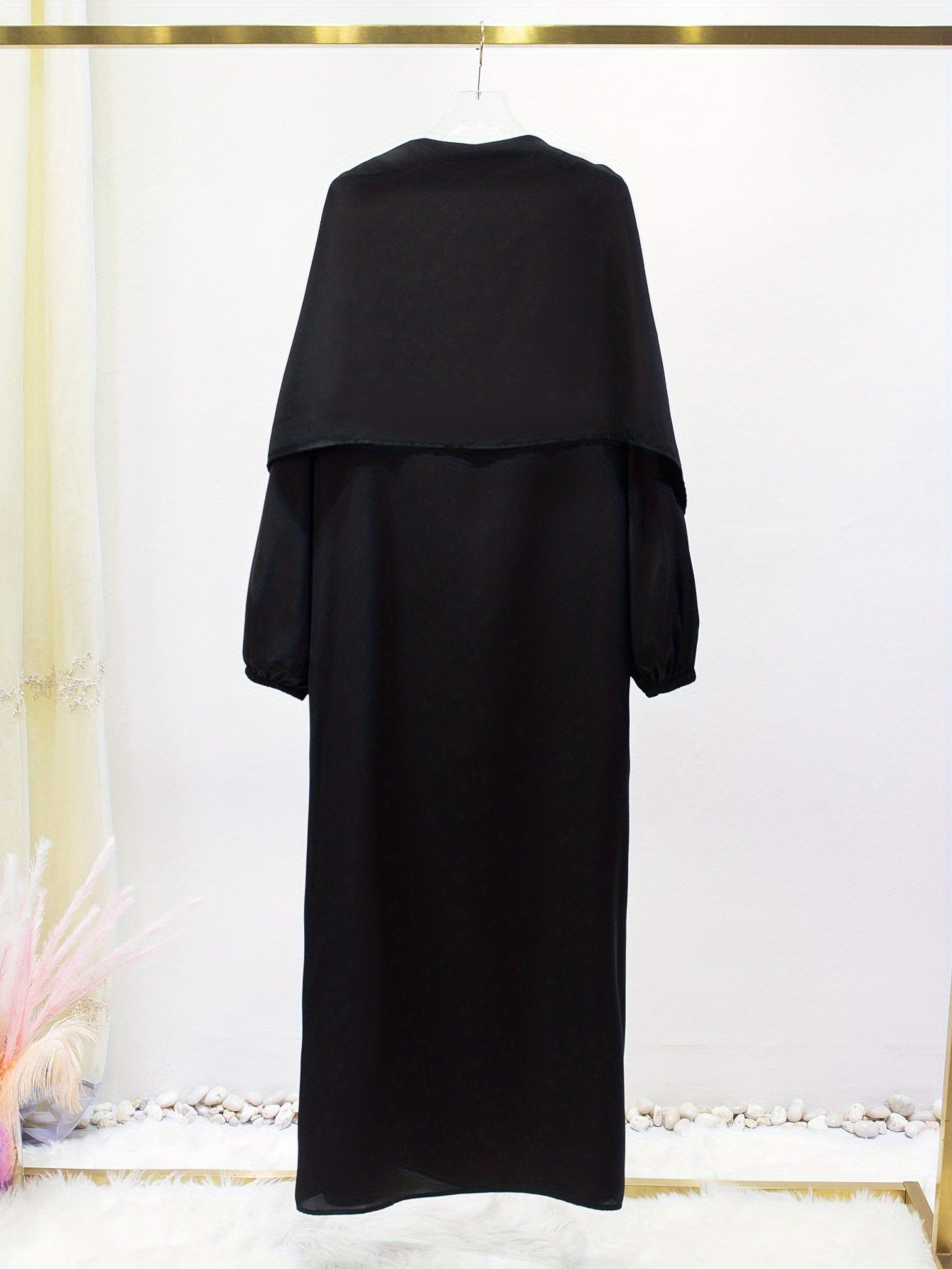 Elegant Islamic Hijab Dress for Women - Kaftan Style with Headscarf, Modest Middle Eastern Long Skirt Jibab Abaya, Loose Fit H-Silhouette, Long Sleeve Asymmetrical Hem, Solid Color Beige, Machine Washable for Ramadan Prayer & All Occasio