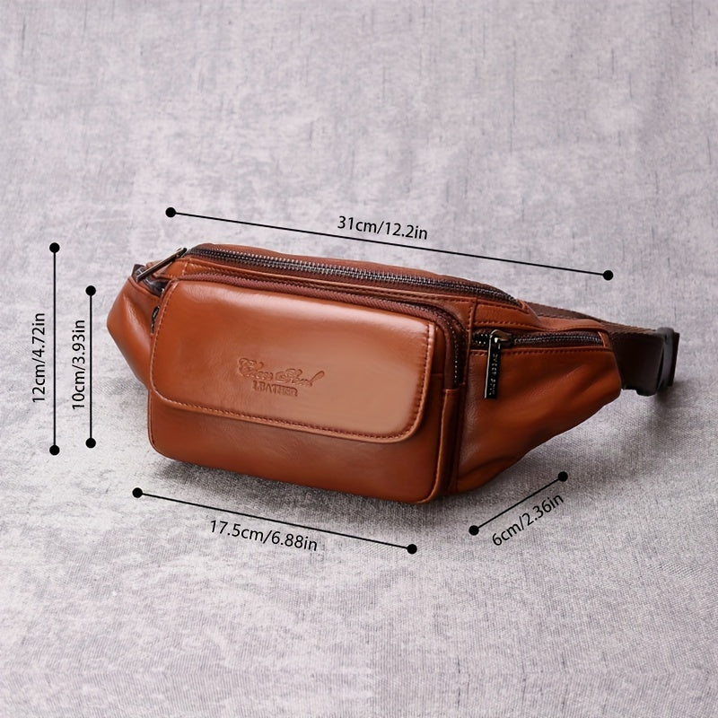 Men's Fashion Top Layer Leather Crossbody Bag - Comfortable Shoulder Crossbody Bag, Waist Bag