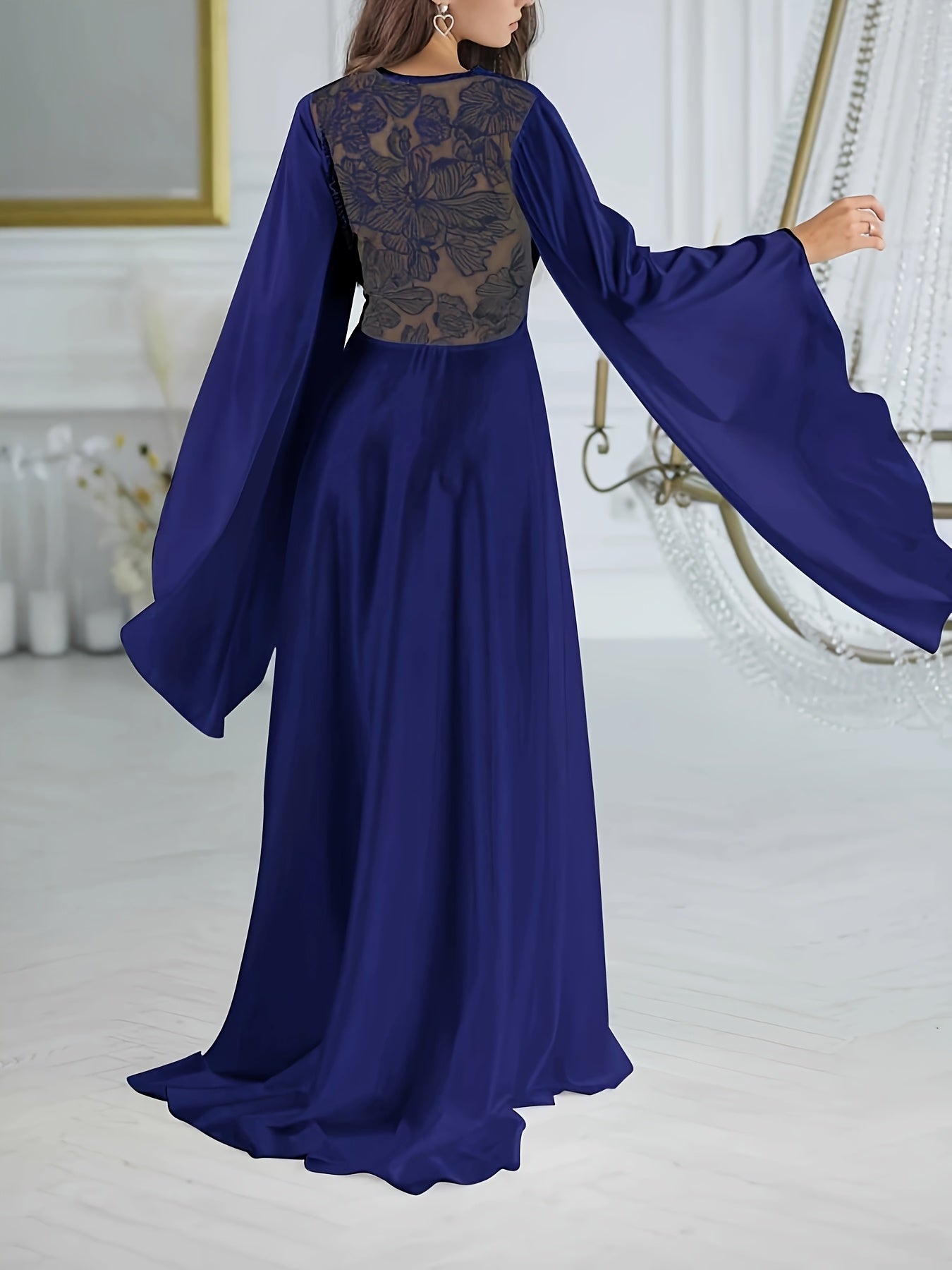 Ladies Satin Gown Silk Lace Bridal Kimono Abaya Nightgown Bridesmaid Gown Wedding Party Nightgown