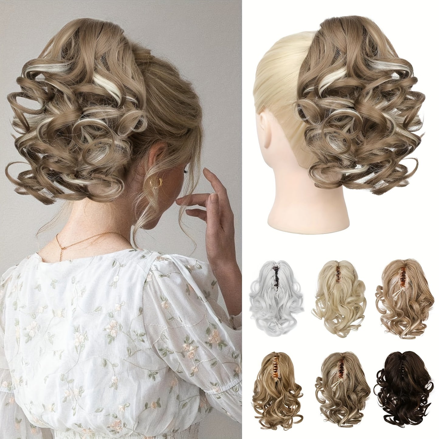 8 Inch Wavy Clip-In Ponytail | Jumbo Claw Clip Synthetic Hair Extensions for Women