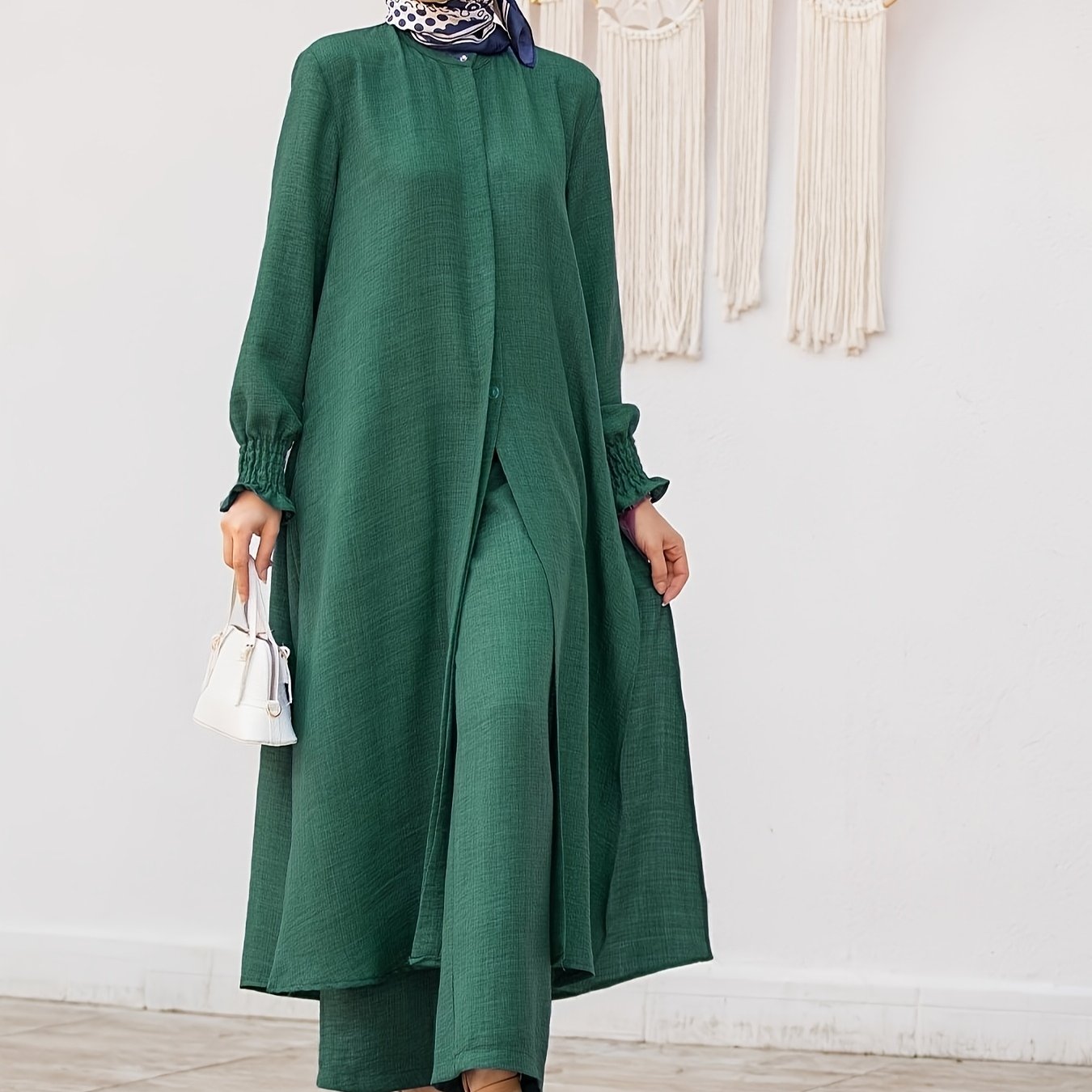 Middle East Ramadan Elegant Pure Muslim Pakistani Abaya Casual Pants Set - Fashionable and Comfortable Design, Perfect for Daily Wear