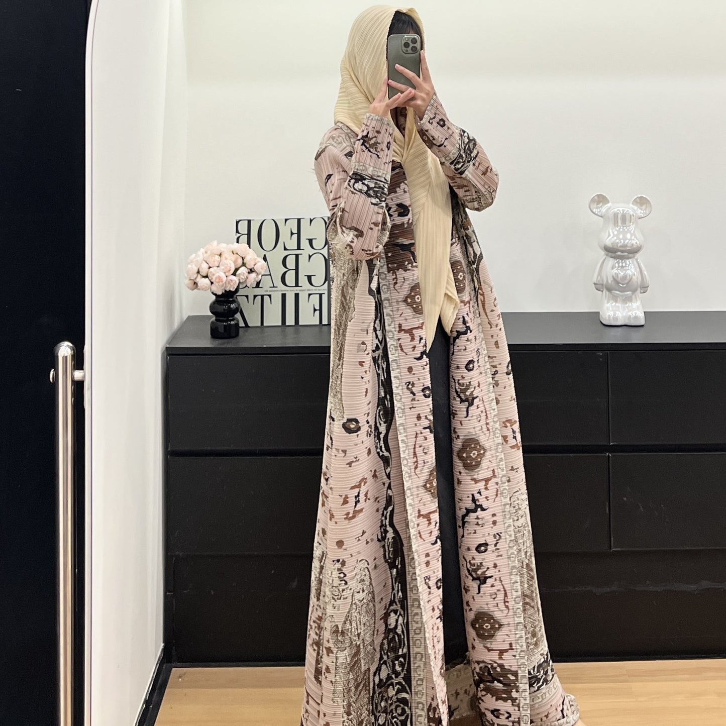 Plus Size Women's Middle Eastern Emirati Abaya Kaftan - Floral Print Loose Fit Draped Lightweight Breathable for Spring Summer Fall, Machine Washable for Daily Wear & Formal Events