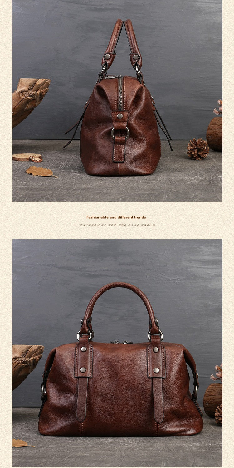Women's Genuine Leather Crossbody Bag - Adjustable Wide Strap, Large Capacity Vintage Tote & Shoulder Bag