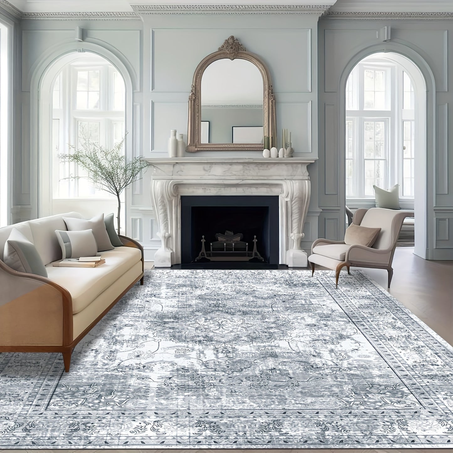 Area Rugs Boho Washable Area Rug For Bathroom, Bedroom, Large Area Rugs For Living Room Dining Room, Bohemian Vintage Non Slip Low Pile Indoor Accent Carpet For Home Office-blue Color Bathroom Mat