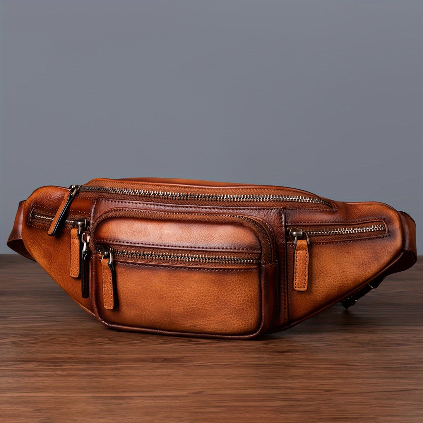 Premium Genuine Leather Fanny Pack for Men & Women - Adjustable Sling Bag with Multiple Zipper Pockets, Brown Leather Crossbody Chest Bag