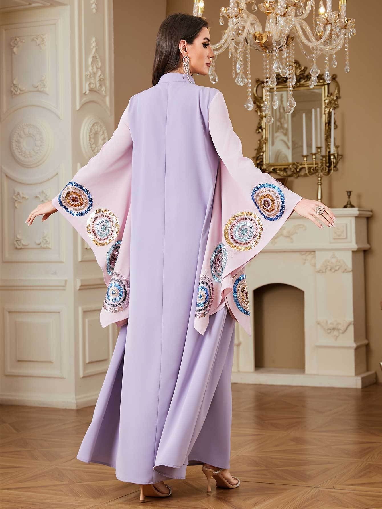 Women's Elegant Maxi Abaya Kaftan - Formal Evening Gown & Everyday Islamic Dress in Lavender Purple, Batwing Sleeves, Non-Stretch Formal event & Everyday Islamic Clothing for Weddings