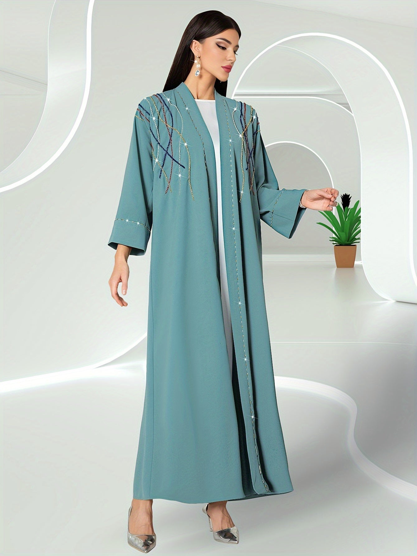 New Spring And Summer Abaya Hand-sewn Diamond Robe Outerwear Open Shirt Arabic Ready-to-Wear Women's Clothing