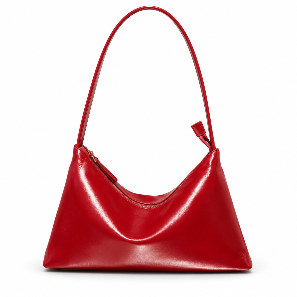 Elegant Red Glossy Hobo Shoulder Bag