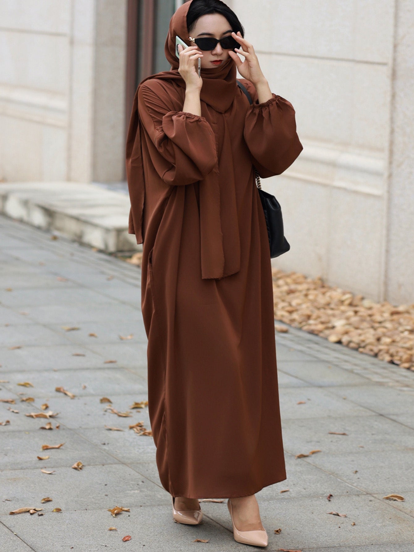 Women'S Loose Modest Jibab Abaya with Headscarf - Long Sleeve, Polyester, Non-Stretch Fabric | Ideal for Ramadan and Daily Wear, Casual Style, Allseason Abaya | Elegant Abaya | Polyester Abaya