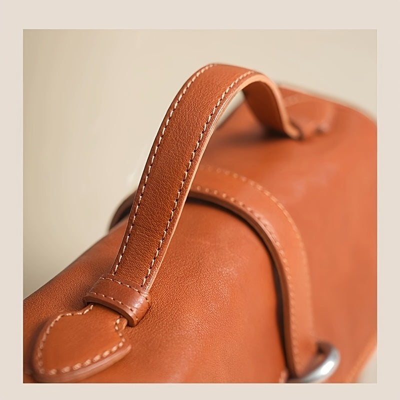 Genuine Leather Satchel Postman Cow Genuine Leather Vintage Postman Bag Women's Commuting Single Shoulder Crossbody Bag Niche Bag