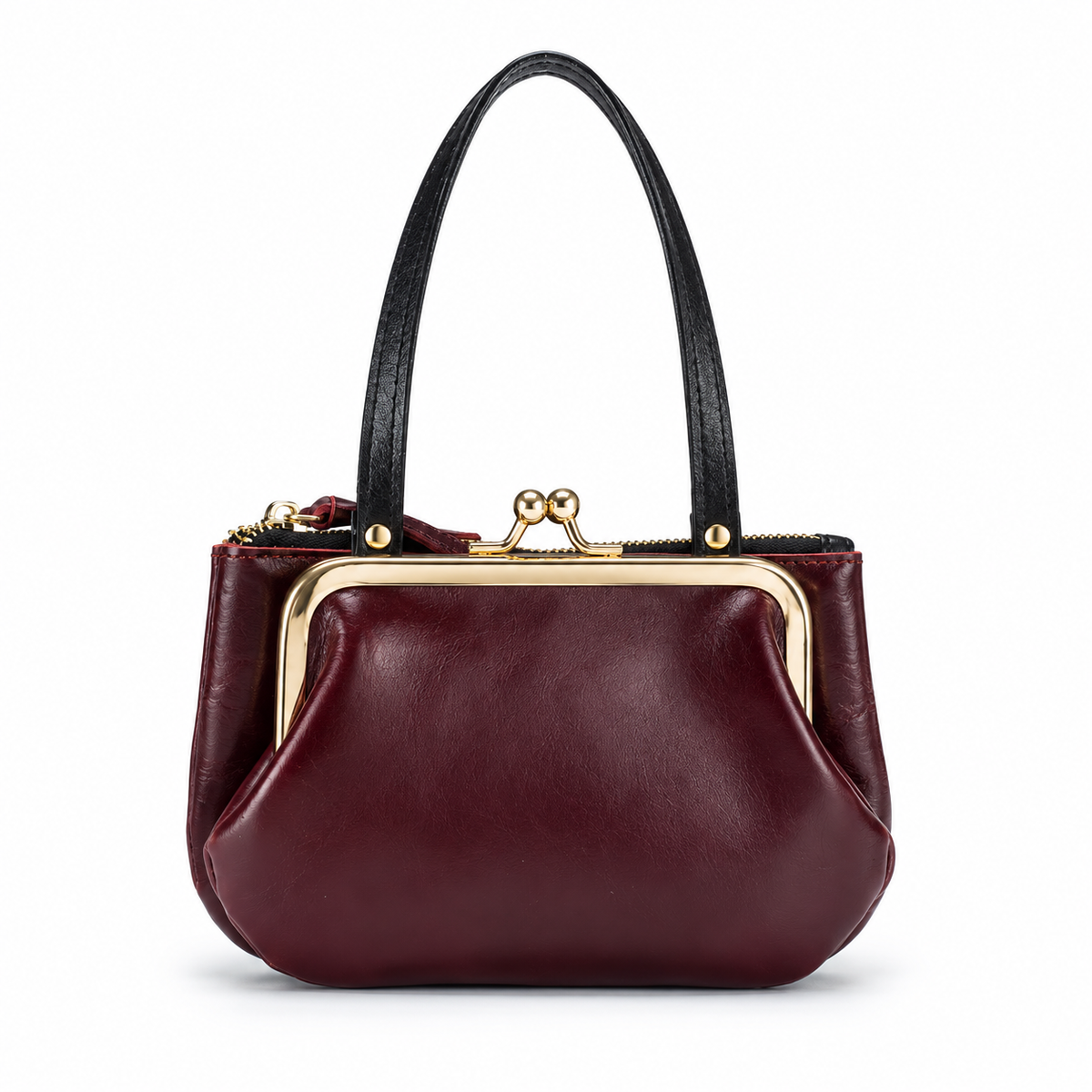 Elegant Burgundy Kiss Lock Clutch Bag