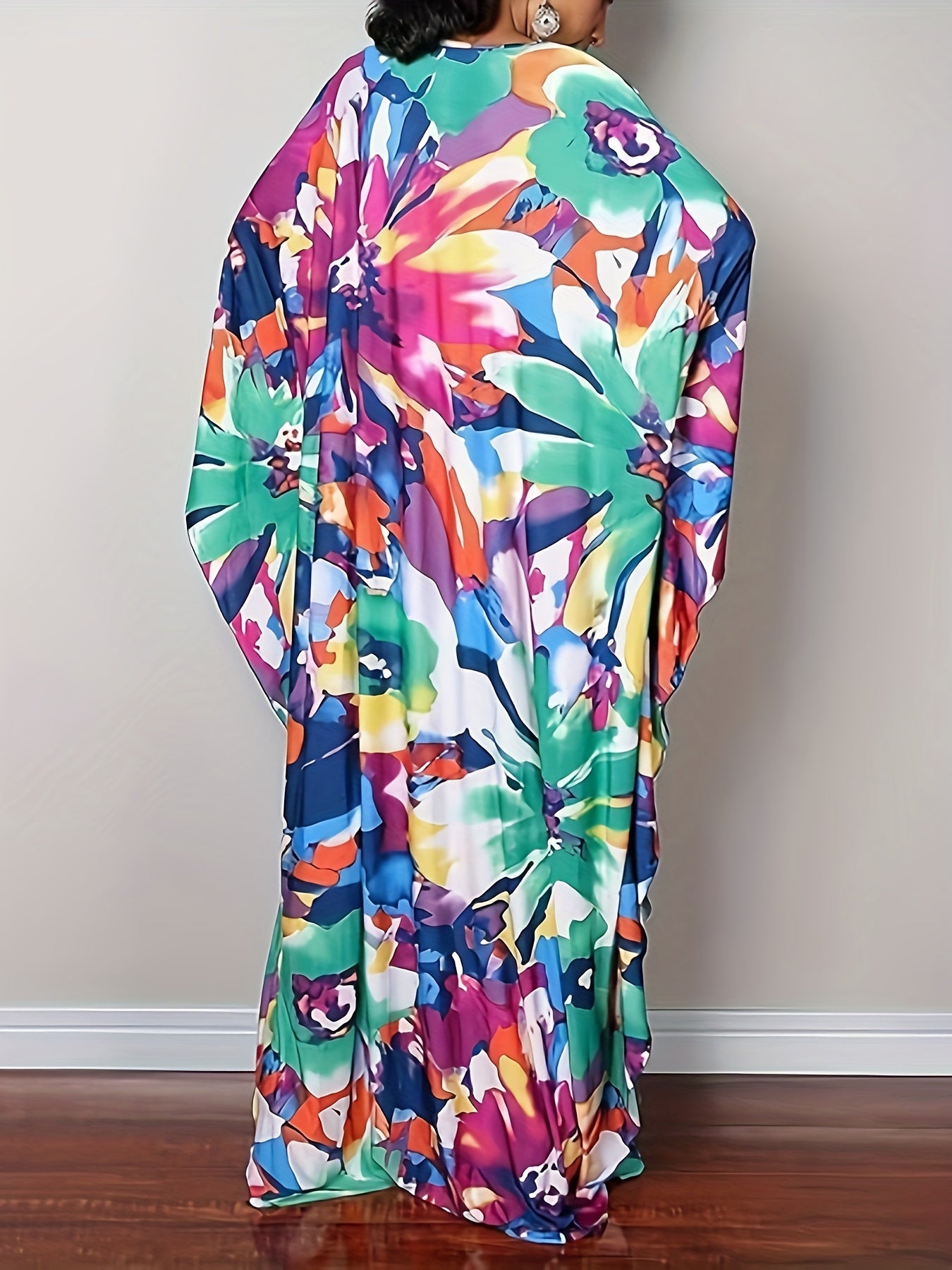 Women Ethnic Print Kaftan Beach Dress Plus Size Swimsuit Cover Up