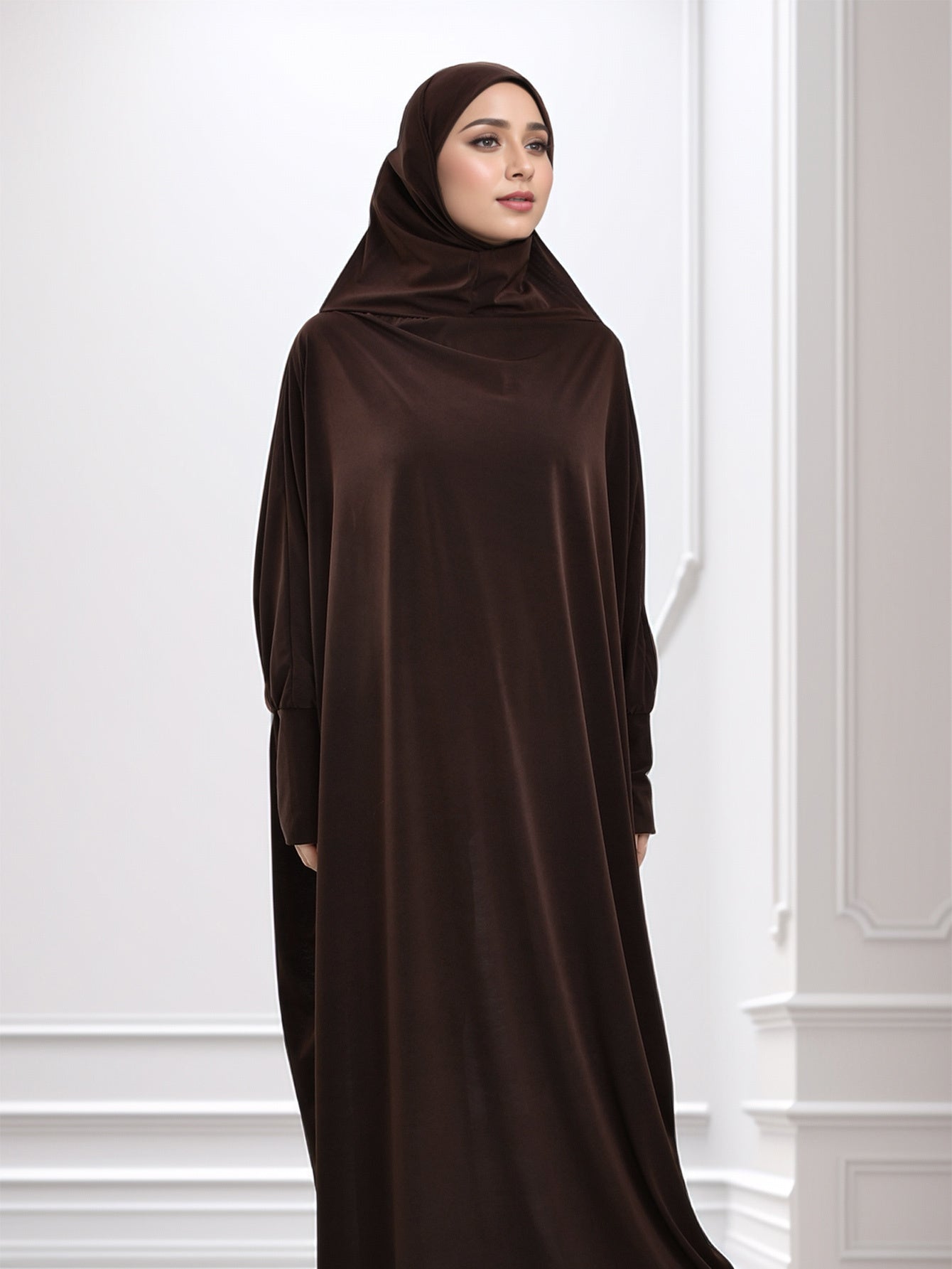 Muslim Women's Elegant Navy Blue Arab Abaya Burqa with Large Headscarf - Full-Body Coverage Long Sleeve Islamic Dress for Ramadan, Eid al-Fitr & Daily Wear - Modest Traditional Clothing