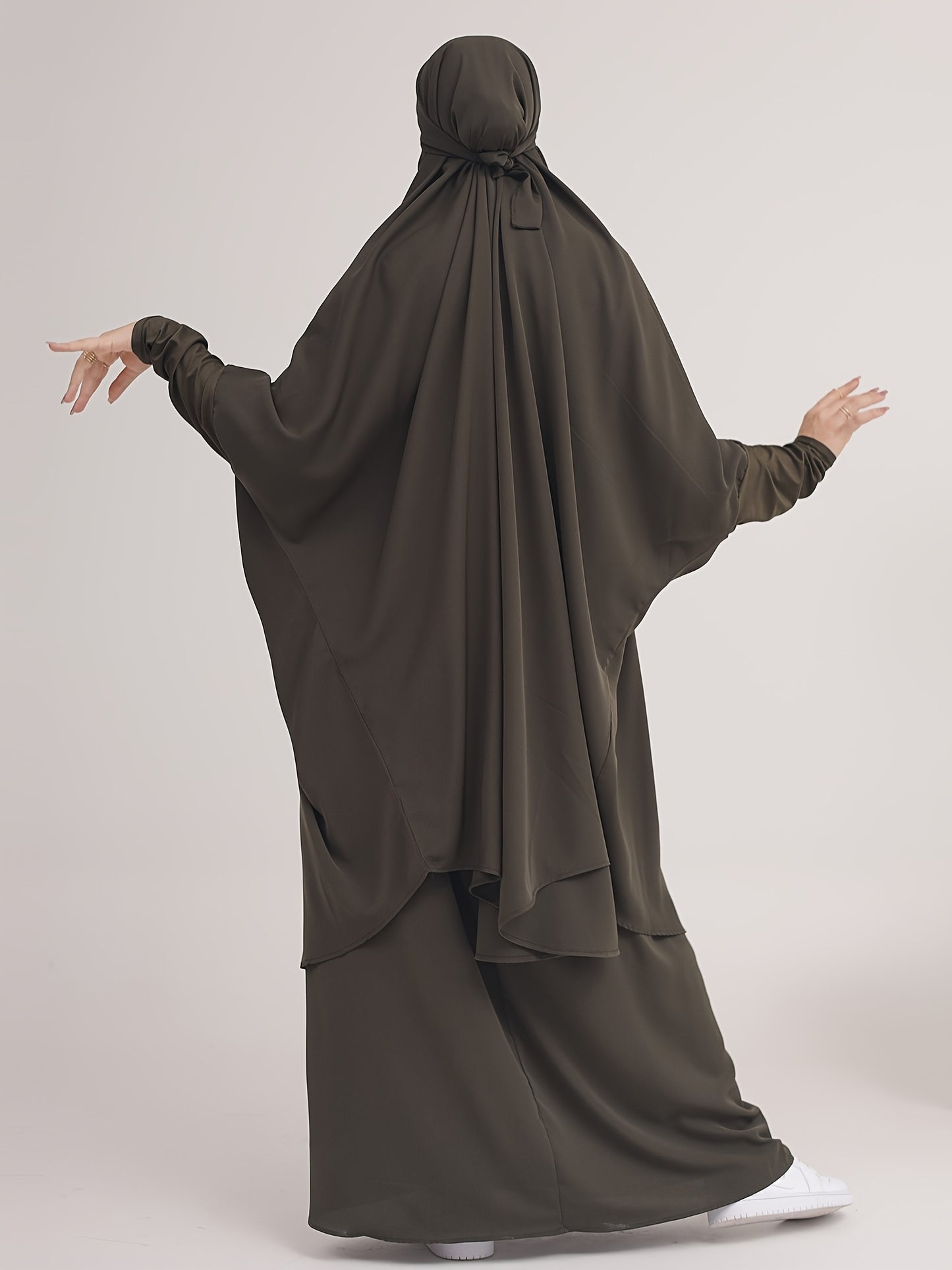 2pcs Dubai Islamic Muslim Women Jilbaab Abaya Long Skirt Pray Abaya Set for EID Ramadan