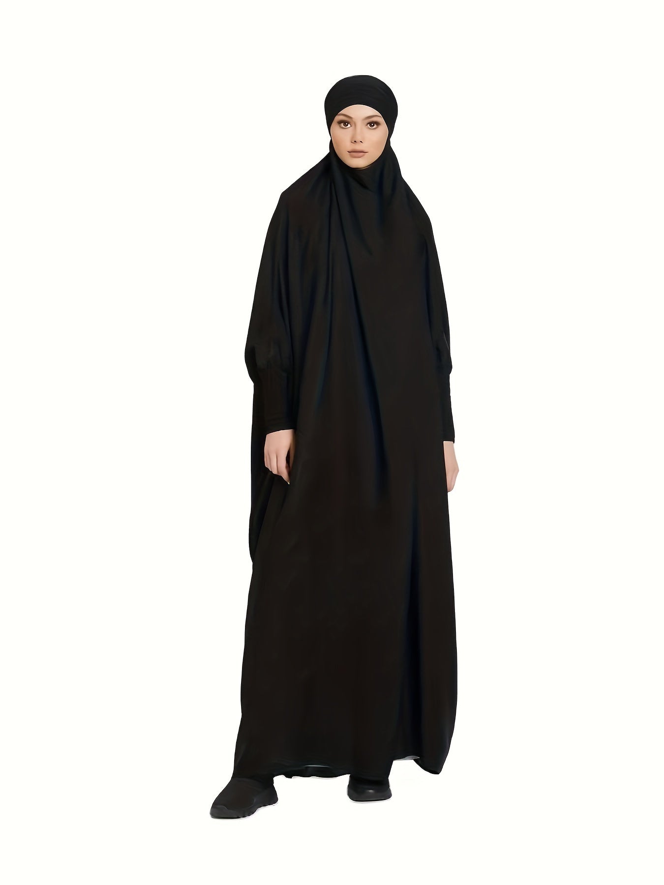 Long Sleeve Solid Color Jibab Abaya - Women's Traditional Arabian Polyester Robe with Tie Back, 95% Polyester 5% Elastane, 135g/m² - Muslim Nida Hijab Dress