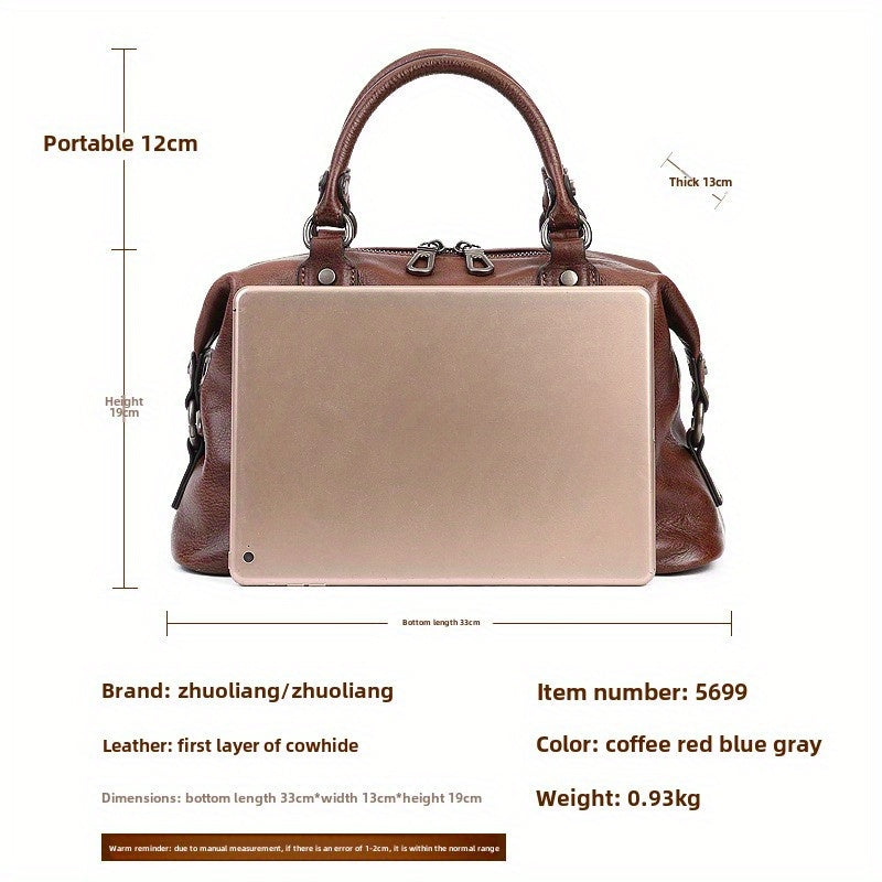 Women's Genuine Leather Crossbody Bag - Adjustable Wide Strap, Large Capacity Vintage Tote & Shoulder Bag