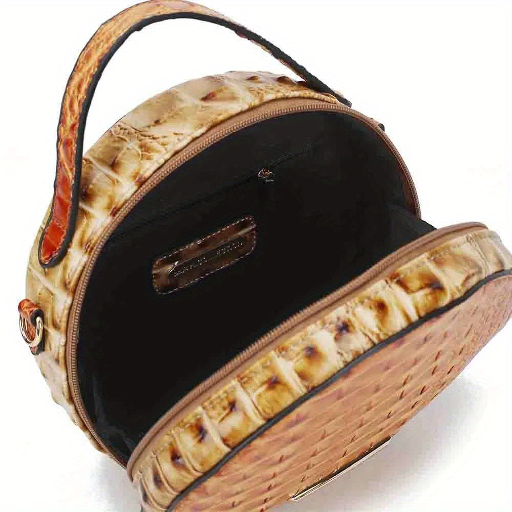 Collection Ynnari Women’s Red Crocodile-Embossed Round Crossbody Handbag with Golden-Tone Hardware, Genuine Leather | Stylish Crossbody