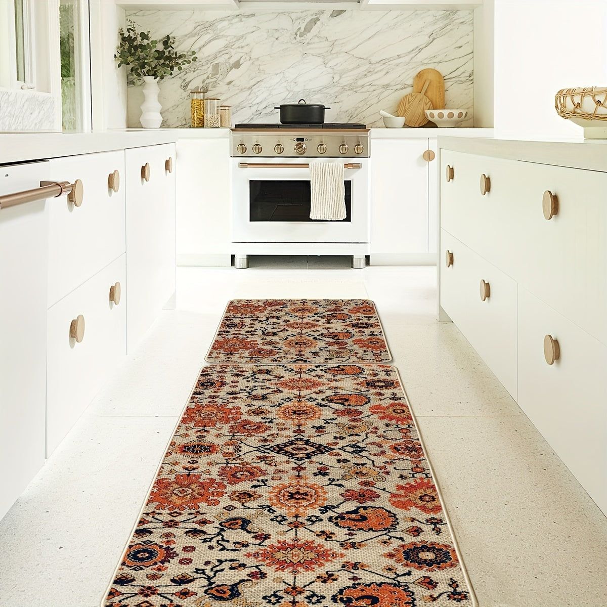 Sm:)e Flowers Bohemia Kitchen Mats Set Of 2, Daily Boho Home Decor Low-Profile Kitchen Rugs for Floor - 17x29 And 17x47 Inch